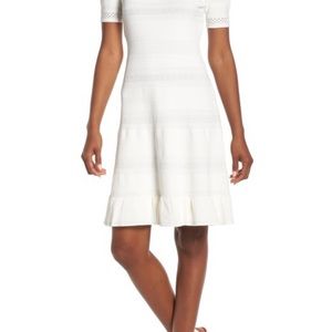 Eliza J Pointelle Ruffle Hem Sweater Dress